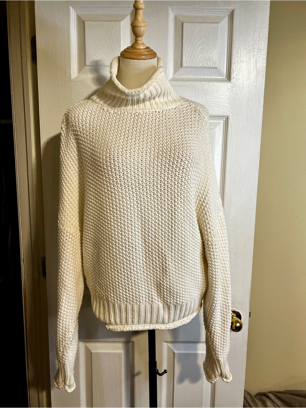 ALL FENIX Australia Wms Cream Cotton Chunky Waffle Knit Roll Neck Sweater XS